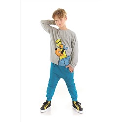 Denokids Kemik Köpek Erkek Çocuk Gri T-shirt Mavi Cepli Pantolon Takım CFF-22S1-111