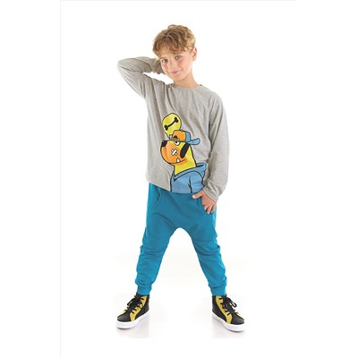 Denokids Kemik Köpek Erkek Çocuk Gri T-shirt Mavi Cepli Pantolon Takım CFF-22S1-111