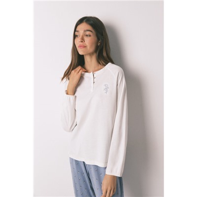 Pijama largo algodón pantalón flores