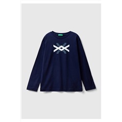 United Colors of BenettonErkek Çocuk Lacivert Kesik Logo Baskılı T-Shirt Lacivert
