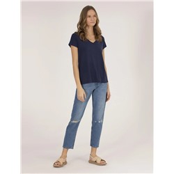 Lacivert Comfort Fit V Yaka Basic Tişört