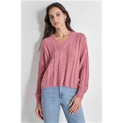 CABLE KNIT V-NECK SWEATER