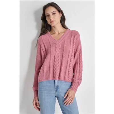 CABLE KNIT V-NECK SWEATER