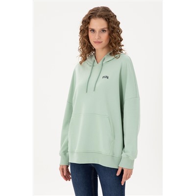 Kadın Su Yeşili Kapüşonlu Basic Sweatshirt