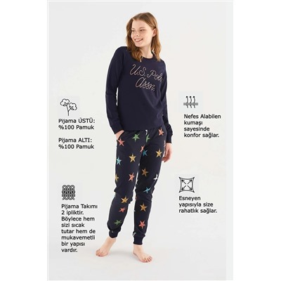 U.S. Polo Assn. 023K1.Z.6E.8T2.A.G1RP U.S. POLO Assn. Kadın Yuvarlak Yaka Pijama Takım 023K1.Z.6E.8T2.A.G1RP