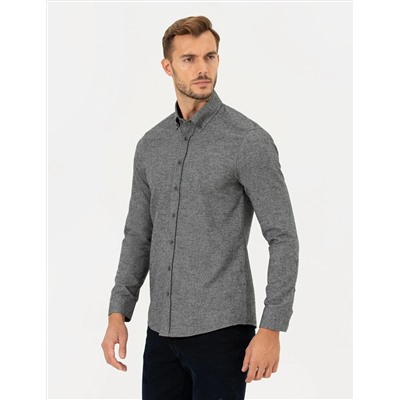Gri Slim Fit Uzun Kollu Gömlek