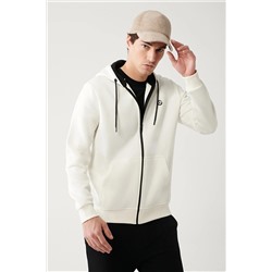 Avva Erkek Beyaz Kapüşonlu Yaka Içi Polarlı 3 Iplik Fermuarlı Standart Fit Normal Kesim Unisex Sweatshirt E001019