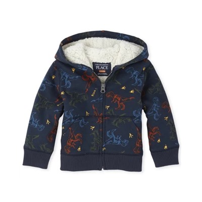Baby And Toddler Boys Dino Sherpa Fleece Zip Up Hoodie