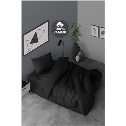 Casa Carina Ranforce Tek Kişilik Lastikli Çarşaflı Nevresim Takımı Simple Siyah CC1760p
