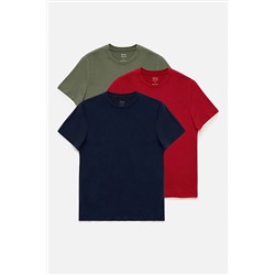 Avva Erkek Haki Bordo Lacivert 3'lü %100 Pamuk Bisiklet Yaka Standart Fit Normal Kesim T-shirt E001010
