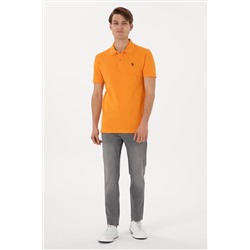 Erkek Slim Fit Polo Yaka Turuncu Basic Tişört