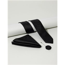 Siyah 3'lü Kravat Mendil Set