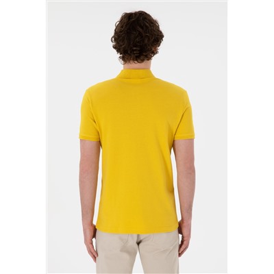 Erkek Slim Fit Polo Yaka Sarı Basic Tişört