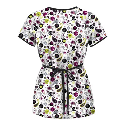 UA Party Paisley White Mock Wrap Print Scrub Top