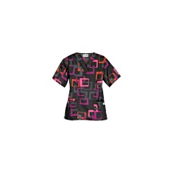 UA Sassy Square Black Print Scrub Top