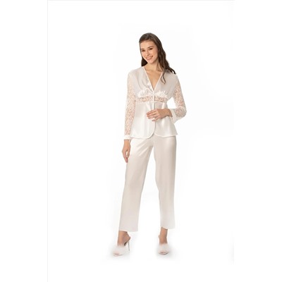 Pierre Cardin Kadın Saten Dantelli Pijama Takımı 1121 Ekru crdn1121