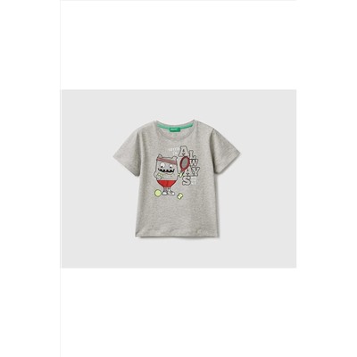 United Colors of BenettonErkek Çocuk Gri Melanj Sevimli Canavarlar Karakterli T-shirt