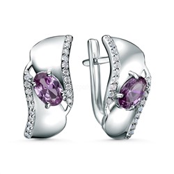 Серьги из серебра с александритом и фианитами родированные 2-3977-001