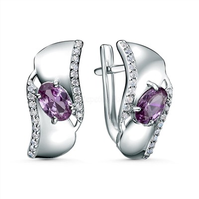 Серьги из серебра с александритом и фианитами родированные 2-3977-001