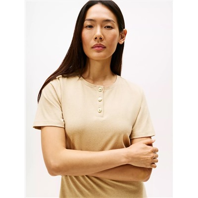 Gold-Button Belted T-Shirt Dress