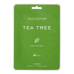 KOCOSTAR Vegan MASK TEA TREE Тканевая маска для жирной кожи с экстрактом чайного дерева 25мл
