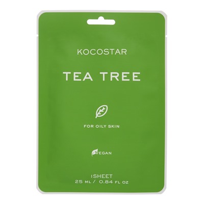KOCOSTAR Vegan MASK TEA TREE Тканевая маска для жирной кожи с экстрактом чайного дерева 25мл