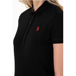 Kadın Siyah Basic Polo Yaka Tişört