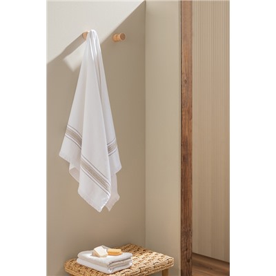 Ranya %100 Pamuk Banyo Havlusu - Beyaz/Bej