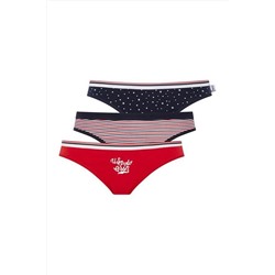 U.S. Polo Assn.Kadın Kırmızı - Lacivert 3 Lü Slip