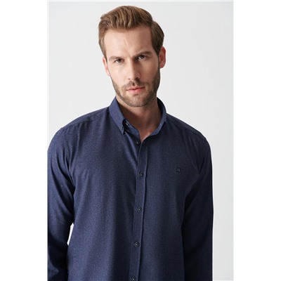 Lacivert Basic Düğmeli Yaka Pamuklu Comfort Fit Rahat Kesim Gömlek