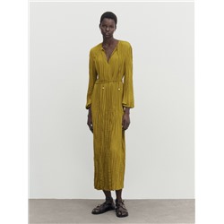Vestido midi plisado cordones