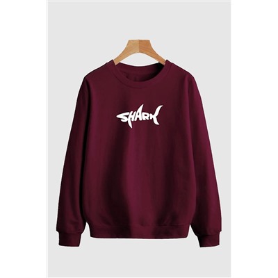 RokebyUnisex Shark Baskılı Bordo Oversize Sweatshirt