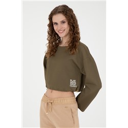 Kadın Haki Bisiklet Yaka Sweatshirt
