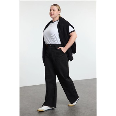 Siyah Yüksek Bel Geniş Paça Büyük Beden Wide Leg Jeans TBBAW25CJ00001
