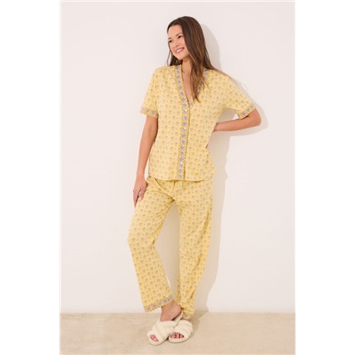 Pijama largo 100% algodón amarillo print flores