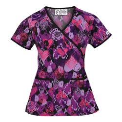 UA Bohemian Heart Black Mock Wrap Scrub Top