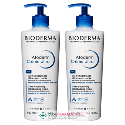 Bioderma Atoderm Crème Ultra - Crème Hydratante Ultra-Nourrissante - LOT de 2x500 mlLot  × 2