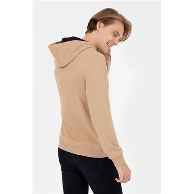 Erkek Camel Kapüşonlu Sweatshirt