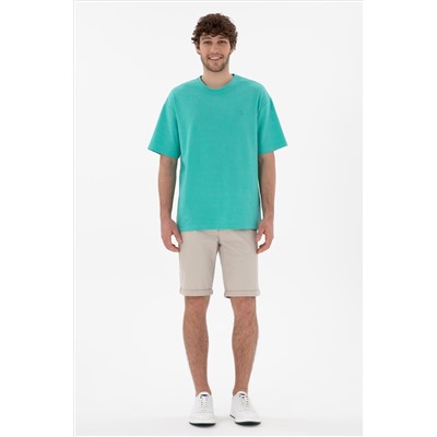 Erkek Comfort Fit Bisiklet Yaka Mint Jakarlı İnterlok Tişört