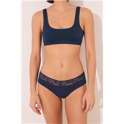 Braga ancha algodón estampado y encaje azul