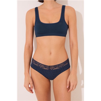 Braga ancha algodón estampado y encaje azul