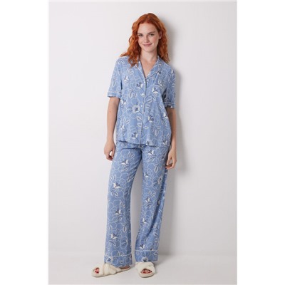 Pijama largo camisero viscosa flores