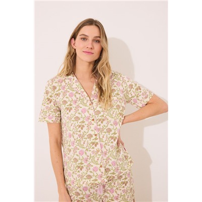 Pijama camisero capri 100% algodón estampado flores