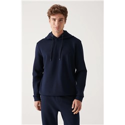 Avva Erkek Lacivert Kapüşonlu Esnek Yumuşak Doku Interlok Kumaş Standart Fit Normal Kesim Sweatshirt B001 B001101