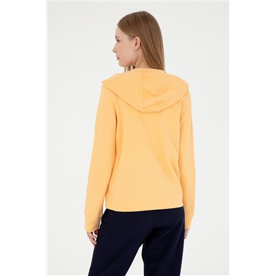 Kadın Turuncu Kapüşonlu Fermuarlı Sweatshirt