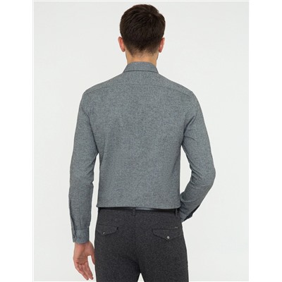 Gri Slim Fit Uzun Kollu Gömlek