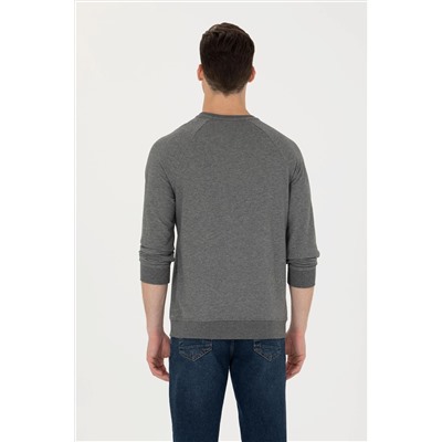 Erkek Antrasit Melanj Bisiklet Yaka Basic Sweatshirt
