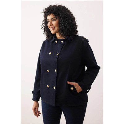 Koyu Mavi Büyük Beden Denim Ceket TBBAW26AG00004