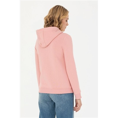 Kadın Pudra Kapüşonlu Basic Sweatshirt