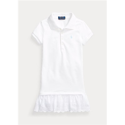 Girls 2-6x Eyelet Stretch Mesh Polo Dress
